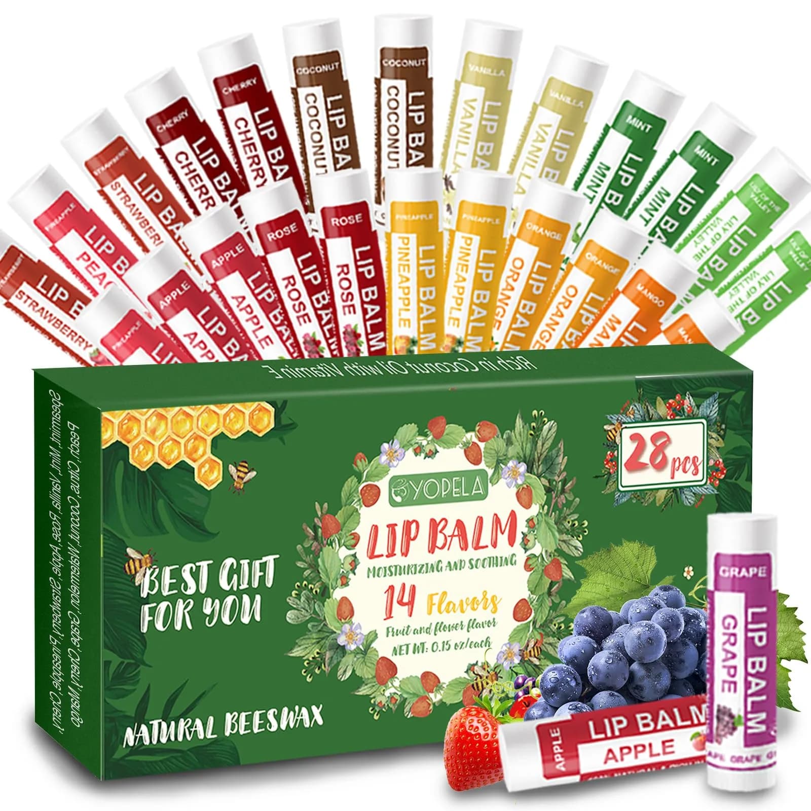 Yopela 28 Pack Natural Lip Balm with Vitamin E & Coconut Oil | Moisturizing & Soothing - main product image