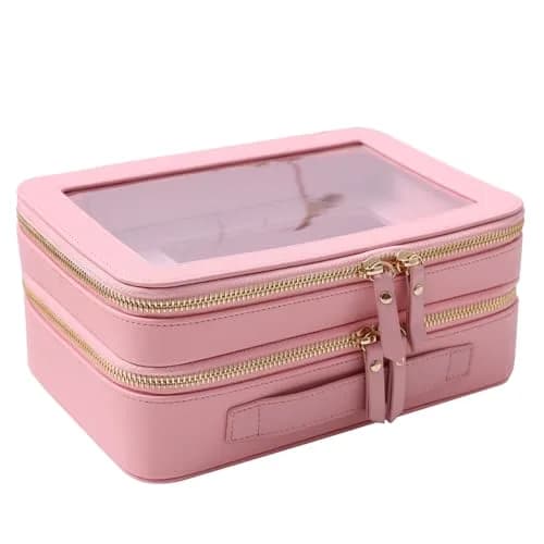 SANHECUN Clear Travel Toiletry Bag 24.1cm x 15.2cm x 10.7cm (Pink) | TSA Compliant Makeup Organizer thumbnail 1