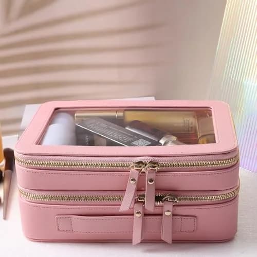 SANHECUN Clear Travel Toiletry Bag 24.1cm x 15.2cm x 10.7cm (Pink) | TSA Compliant Makeup Organizer thumbnail 3