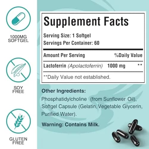 Pepeior Liposomal Bovine Lactoferrin 1000 mg | Higher Absorption for Iron & Immunity (100-120c) thumbnail 7