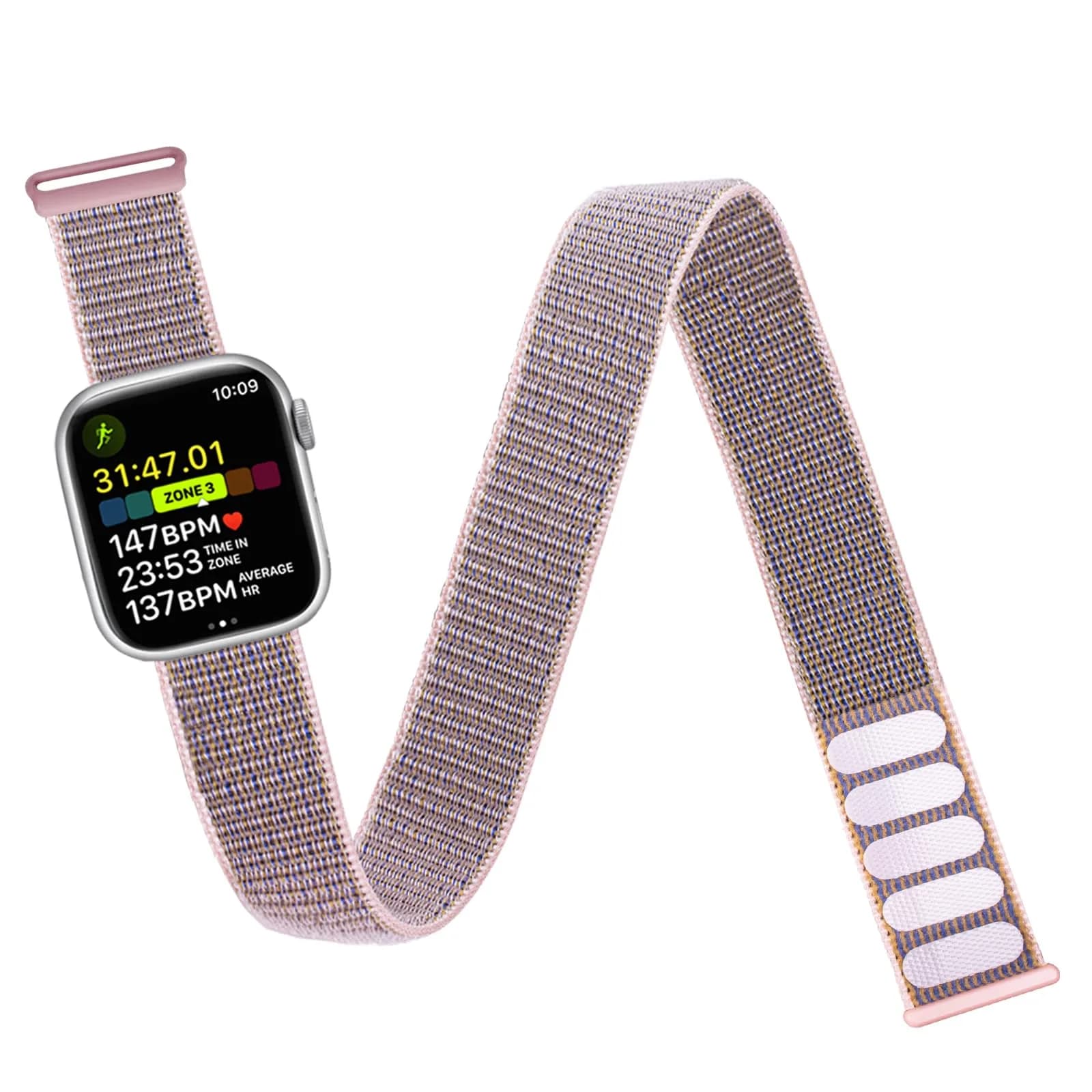 Keepamor Sport Ankle/Arm Band Compatible with Apple Watch 49/46/45/44/42/41/40/38mm, 19-41cm (7.5-16.5") | Breathable Nylon with Hook-and-Loop Fastener — SandPink