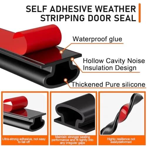pundin D Shape Black Rubber Weather Stripping Seal 7m (23ft) | Blocks Drafts, Noise, and Dust thumbnail 2