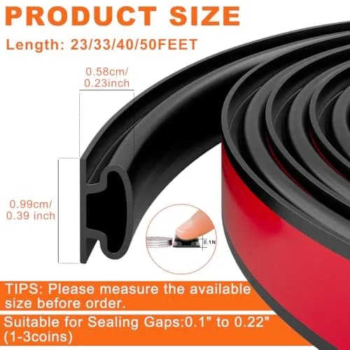 pundin D Shape Black Rubber Weather Stripping Seal 7m (23ft) | Blocks Drafts, Noise, and Dust thumbnail 3