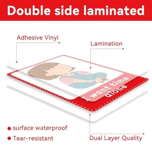 ZOIIWA Autism Communication Cards for Speech Delay, Special Needs Visual Aid Language Learning Cue Cards, 40 Cards with Ring & Retractable Rope thumbnail 3
