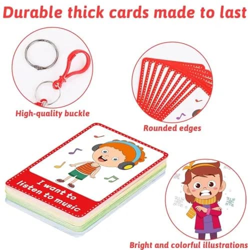 ZOIIWA Autism Communication Cards for Speech Delay, Special Needs Visual Aid Language Learning Cue Cards, 40 Cards with Ring & Retractable Rope thumbnail 4