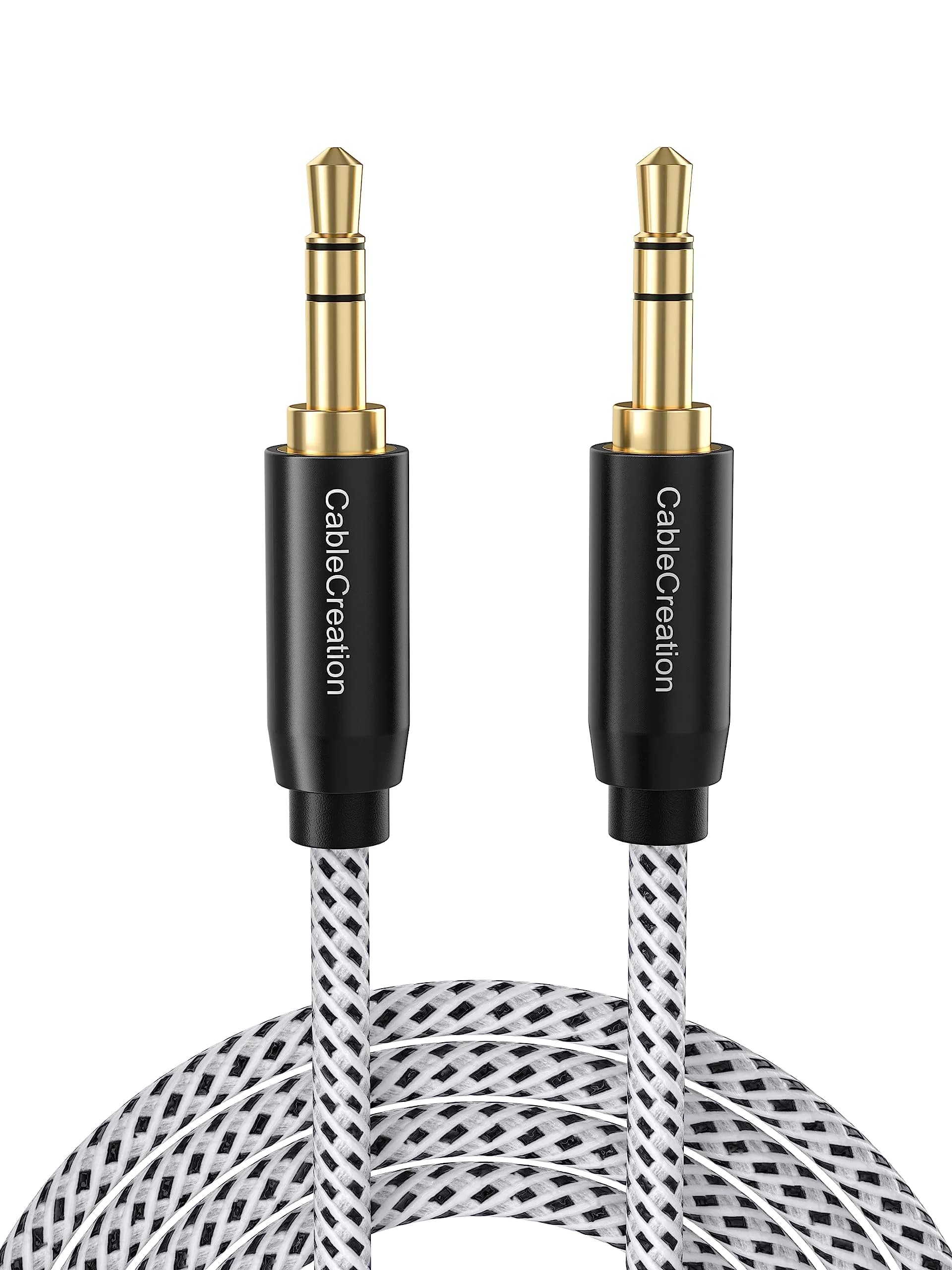 CableCreation 6FT Aux Cable 3.5mm Stereo Audio Cord | Gold Plated Connectors, Double Shielded, Tangle-Free Design — Black