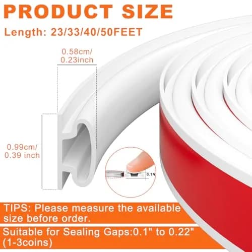 pundin White D-Shape Weather Stripping Seal 7m (23ft) | Blocks Drafts, Noise, and Dust thumbnail 3