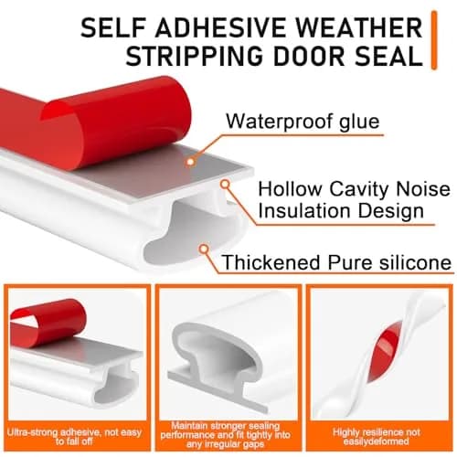 pundin White D Shape Weather Stripping Seal Strip 12.2m (40 Feet) | Blocks Drafts, Noise, and Dust thumbnail 2