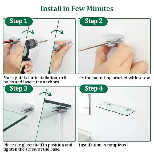 SAYAYO Glass Shelf Brackets, Adjustable for 6-12 mm Wood/Glass Shelf, 8PCS | Durable Metal Alloy Support thumbnail 7