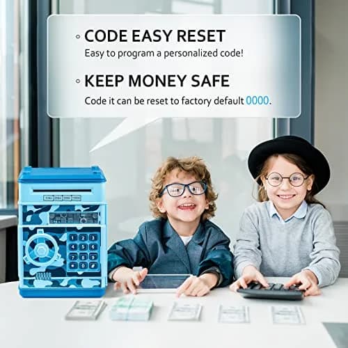 Vcertcpl ATM Piggy Bank Mini Safe with Password, Camouflage Light Blue 14.2cm (5.5in) | Educational Toy for Kids thumbnail 2