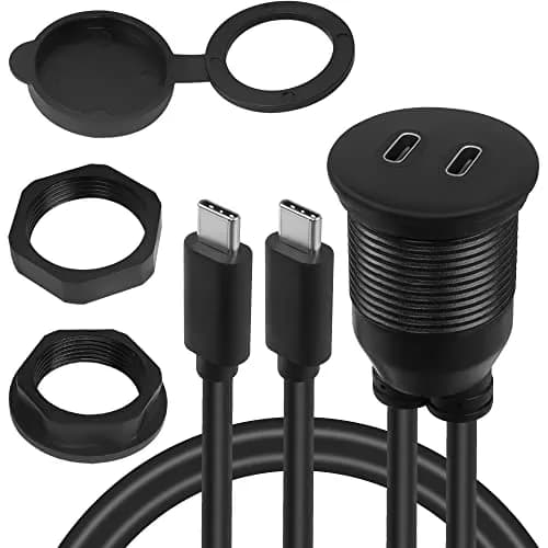 QIANRENON Dual USB C Threaded Flush Mount Waterproof Cable 1m (3.3ft) | 10Gbps Data & 4K Video Support thumbnail 1