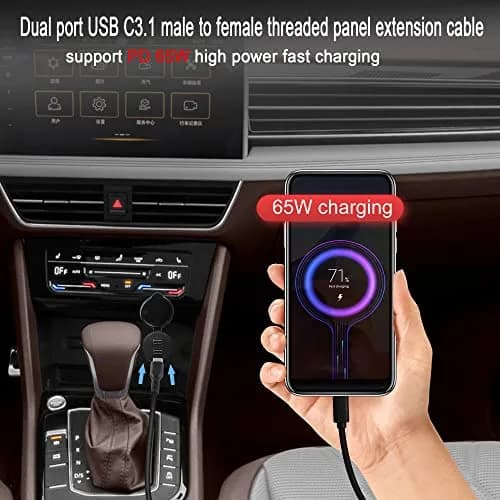 QIANRENON Dual USB C Threaded Flush Mount Waterproof Cable 1m (3.3ft) | 10Gbps Data & 4K Video Support thumbnail 3