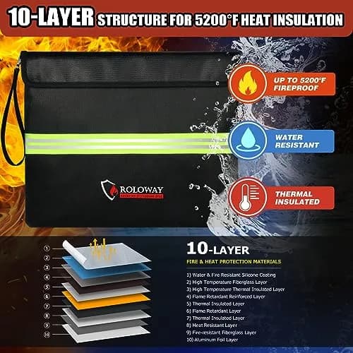 ROLOWAY Fireproof Document Bag (14 x 11 inch) with 5200℉ Aluminum Foil Layer | Fireproof & Water-Resistant thumbnail 2