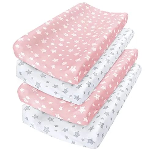 Moonsea Changing Pad Cover for Girls, Soft Unisex Diaper Change Table Sheets 4-Pack | Fits 32"x16" Contoured Pads thumbnail 1