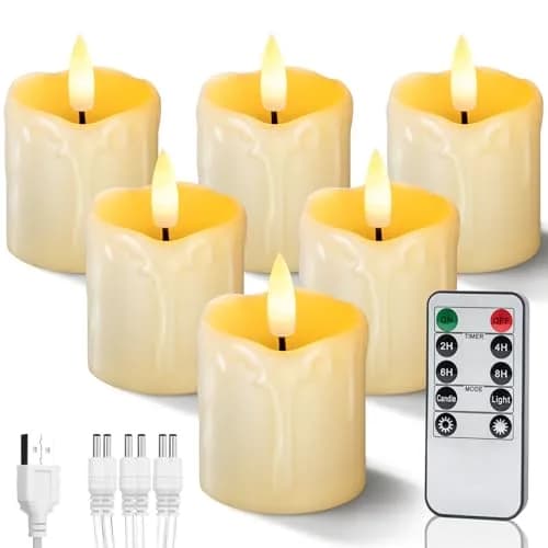 Homemory Rechargeable Flameless Votive Candles 2" x 2" | Remote Timer, 6 Pack, Battery & USB Powered thumbnail 1