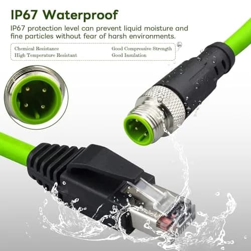 Lonlonty M12 4 Pin D-Code Male to RJ45 Male Shielded Cable Assembly, Cat5e 26 AWG 3.05m (10Ft) | Industrial Ethernet Patch Cord thumbnail 5