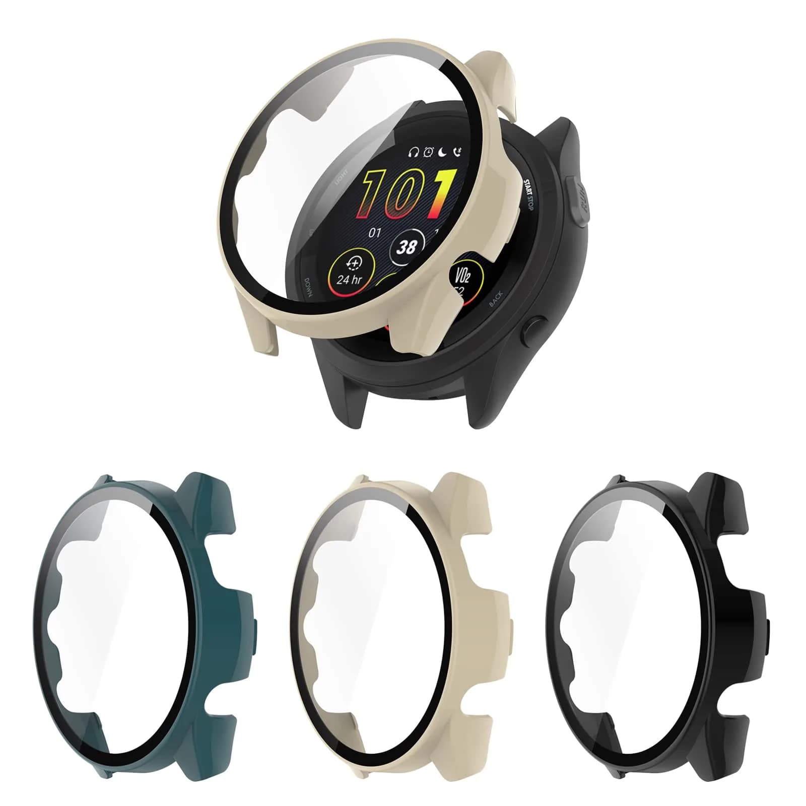 BabyValley Hard PC Case Compatible with Garmin Forerunner 265 Smartwatch 42mm (3-Pack, Green/Apricot/Black) | Full Screen Protection