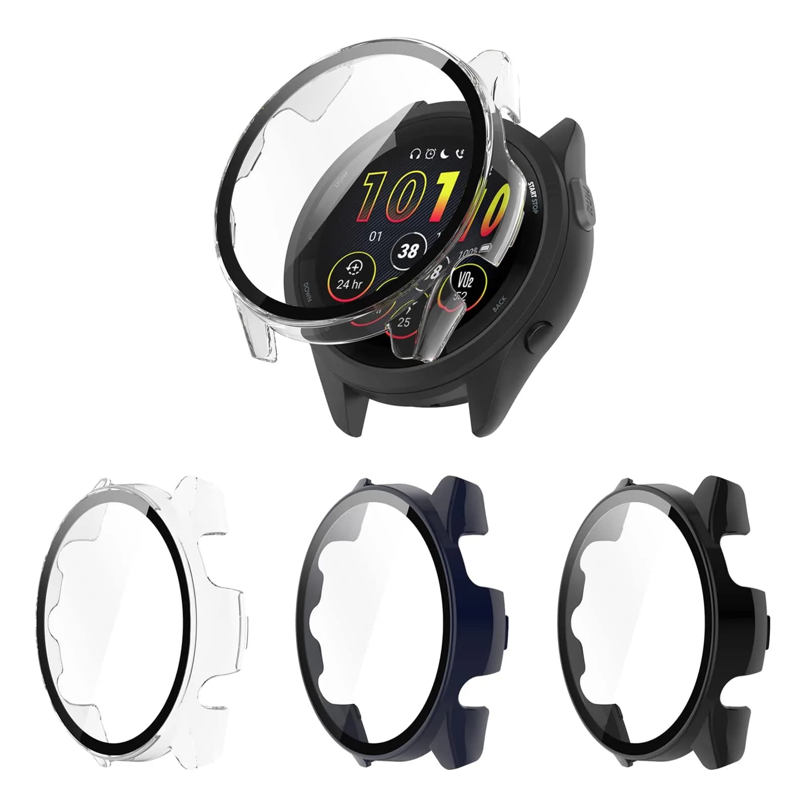 BabyValley Hard PC Case for Garmin Forerunner 265 Smartwatch | 3-Pack, Black/Blue/Clear - main product image