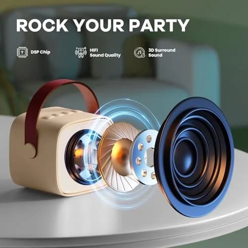 YLL Mini Karaoke Machine with 2 Wireless Microphones, Bluetooth Speaker for Kids & Adults (Cream) thumbnail 2