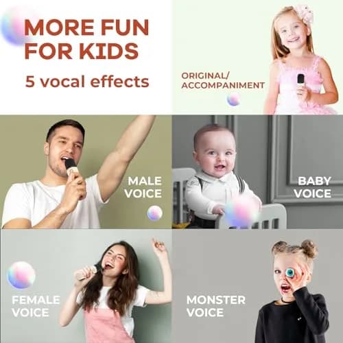 YLL Mini Karaoke Machine with 2 Wireless Microphones, Bluetooth Speaker for Kids & Adults (Cream) thumbnail 3