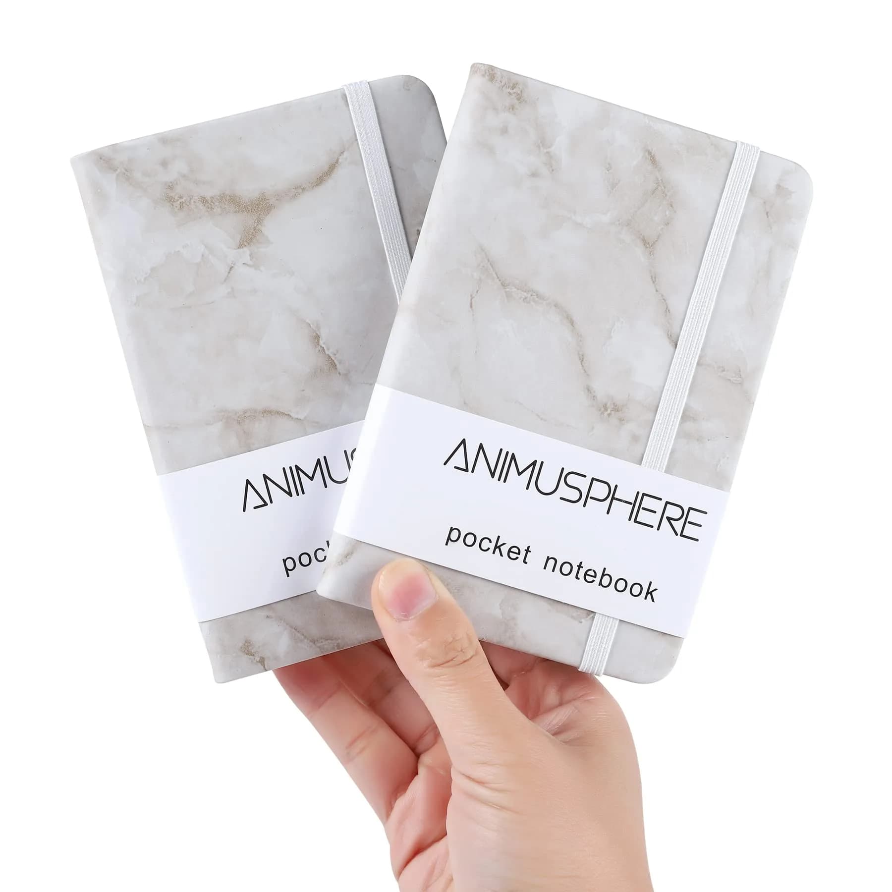 Animusphere Marble Pocket Notebook Set 200 Pages (10.2 x 14.5 cm / 4 x 5.7 inches) | Soft Leather Cover, Pen Holder, Page Marker