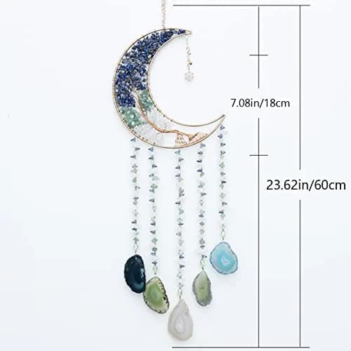 Dreamsum Handmade Dream Catcher Moon Decor with Tree of Life and Agate Pendant | Boho Wall Hanging with Rainbow Reflection thumbnail 3