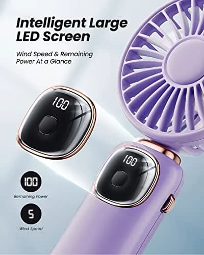coldSky Portable Handheld Fan, 4000mAh Battery, 3-in-1, 5 Speed, Foldable, Digital Display, Quiet Operation, for Travel & Office thumbnail 4