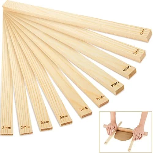 Sasylvia 10 Pcs Wood Clay Pottery Rolling Pin Guides Set, 34cm (13.4in) Length | Essential for Flat Clay Slabs thumbnail 1