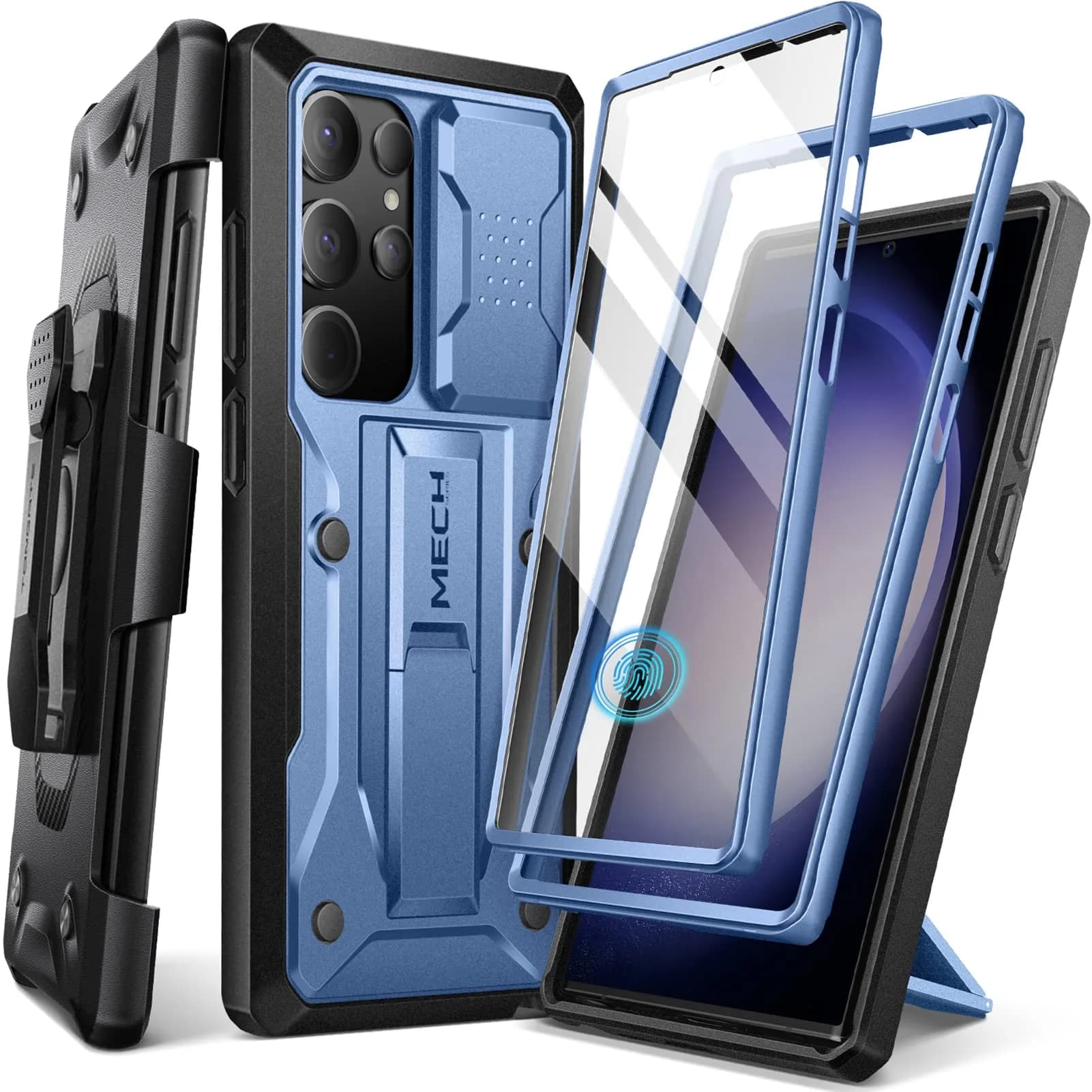 TONGATE Black Case for Samsung Galaxy S23 Ultra | Slide Camera Cover, Kickstand, Belt Clip, 2 Front Frames — Blue / Samsung Galaxy S23 Ultra