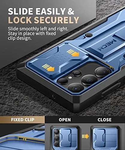 TONGATE for Samsung Galaxy S23 Ultra Case with Slide Camera Cover, Built-in Screen Protector & Kickstand, Blue thumbnail 3