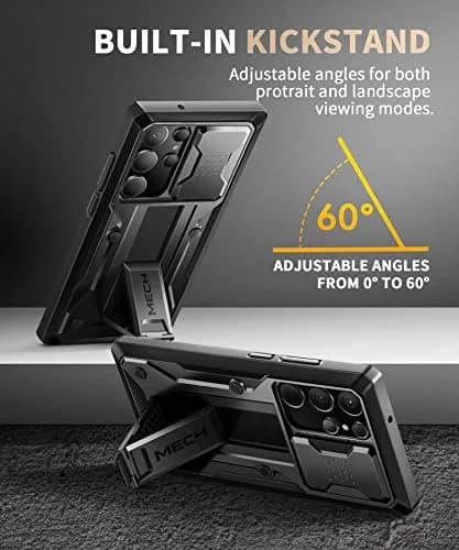 TONGATE Black Case for Samsung Galaxy S23 Ultra | Slide Camera Cover, Kickstand, Belt Clip, 2 Front Frames thumbnail 6