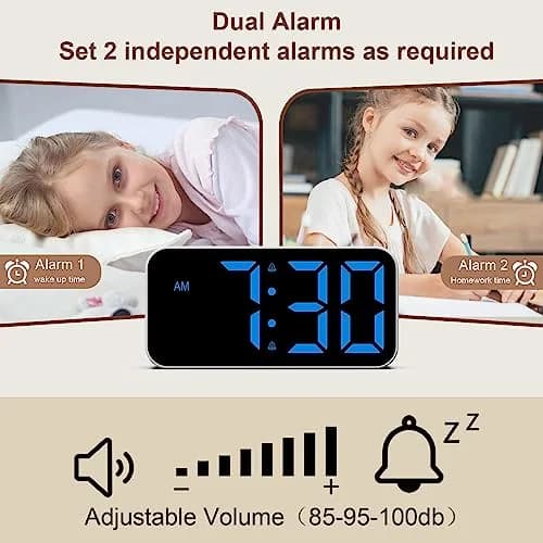 Topski Digital Alarm Clock for Kids & Teens | Large 7-inch Display, RGB Night Light, Dual Alarm, Snooze, Dimmable, Heavy Sleepers thumbnail 5