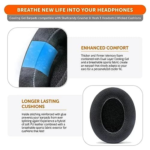 WC Freeze Crusher Cooling Gel Earpads for Skullcandy Crusher & Hesh 3 (2-Pack, Black) thumbnail 4