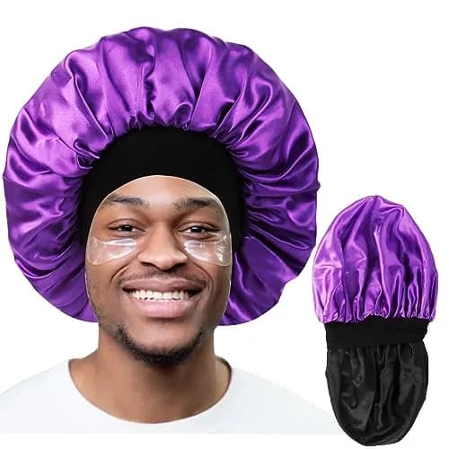 Himoswis Satin Bonnet for Sleeping Men & Women | Black/Purple (1 Piece) thumbnail 1