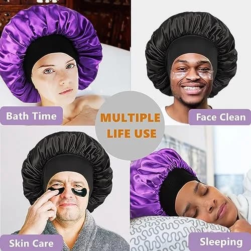 Himoswis Satin Bonnet for Sleeping Men & Women | Black/Purple (1 Piece) thumbnail 5