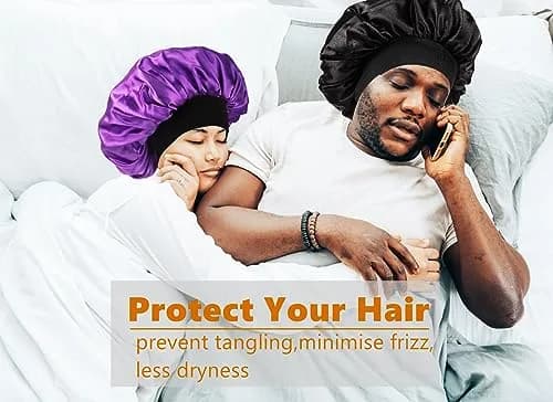 Himoswis Satin Bonnet for Sleeping Men & Women | Black/Purple (1 Piece) thumbnail 6