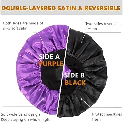 Himoswis Satin Bonnet for Sleeping Men & Women | Black/Purple (1 Piece) thumbnail 2
