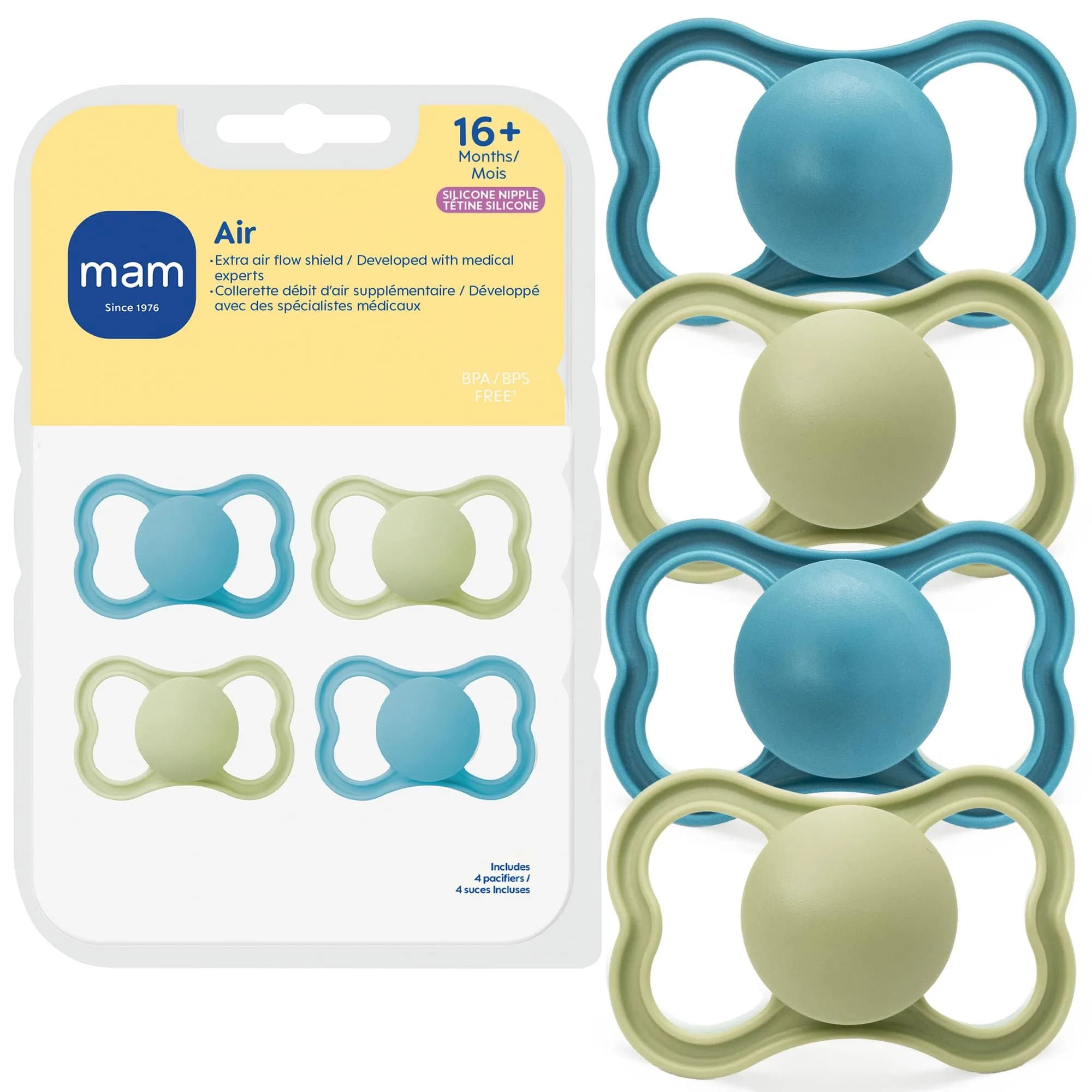 MAM Air Pacifier 16+ Months | Extra Air Flow for Sensitive Skin, 4 Pack - main product image