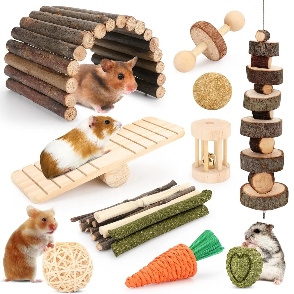 YIXUND Small Animal Chew Toys Set | 12 Different Molar & Activity Toys for Hamsters, Guinea Pigs, Rabbits, Chinchillas - main product image