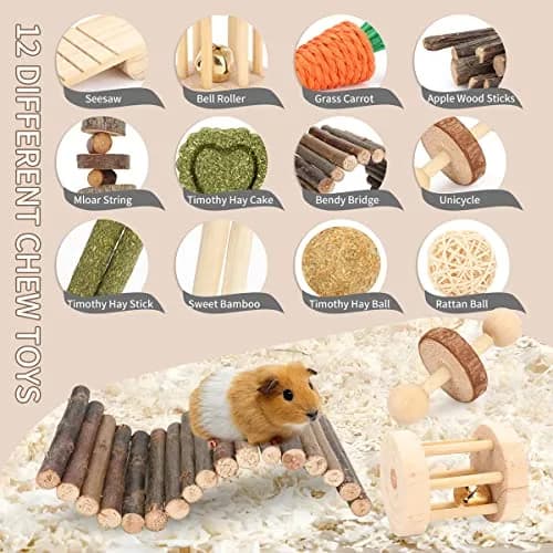 YIXUND Small Animal Chew Toys Set | 12 Different Molar & Activity Toys for Hamsters, Guinea Pigs, Rabbits, Chinchillas thumbnail 4