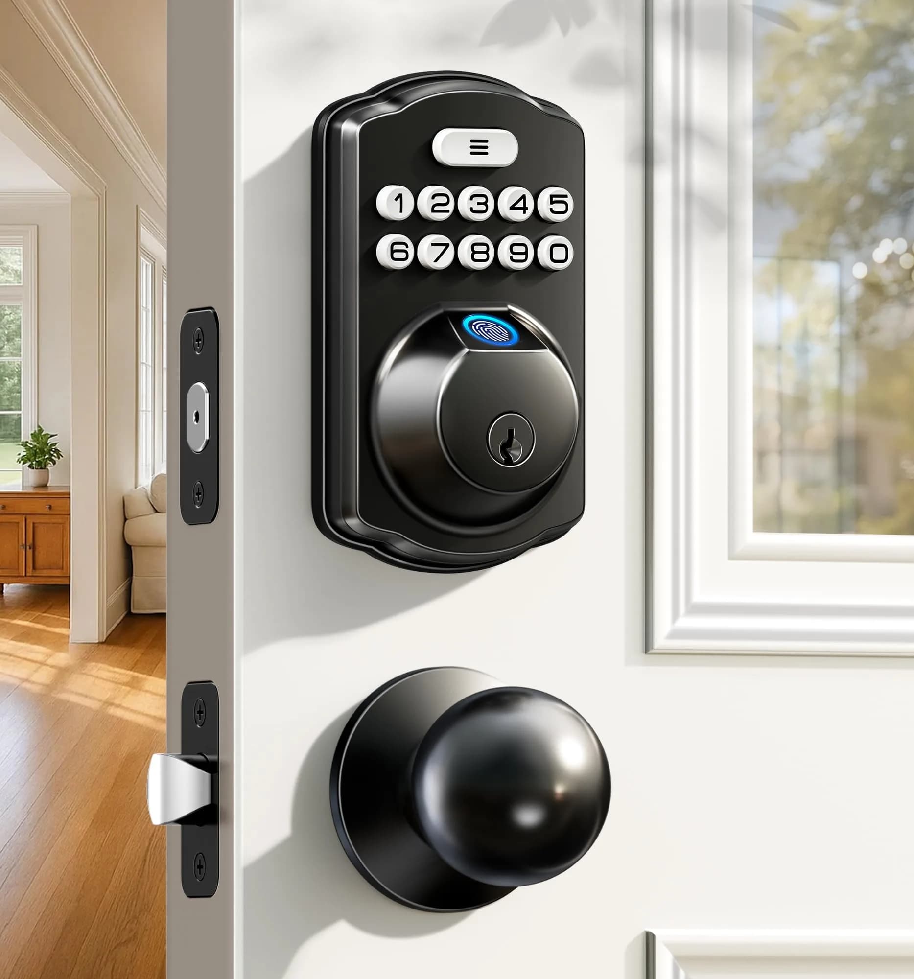 Veise KS02C Fingerprint Deadbolt Door Lock with Knob Set | Matte Black, Biometric & Keyless Entry - main product image