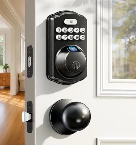 Veise KS02C Fingerprint Deadbolt Door Lock with Knob Set | Matte Black, Biometric & Keyless Entry thumbnail 1