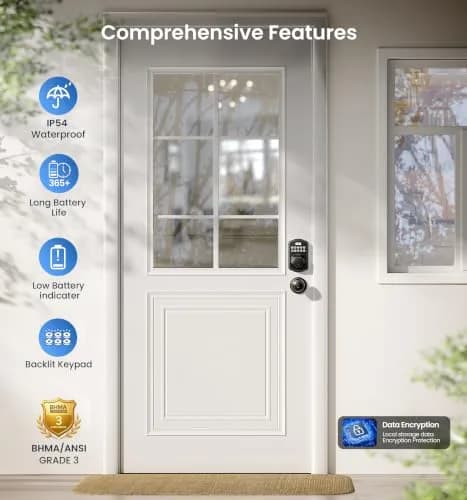 Veise KS02C Fingerprint Deadbolt Door Lock with Knob Set | Matte Black, Biometric & Keyless Entry thumbnail 5