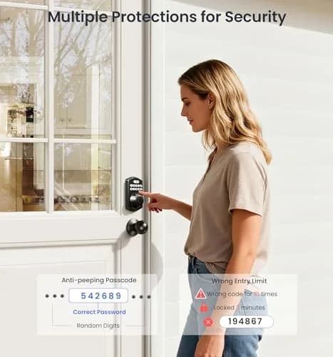 Veise KS02C Fingerprint Deadbolt Door Lock with Knob Set | Matte Black, Biometric & Keyless Entry thumbnail 8