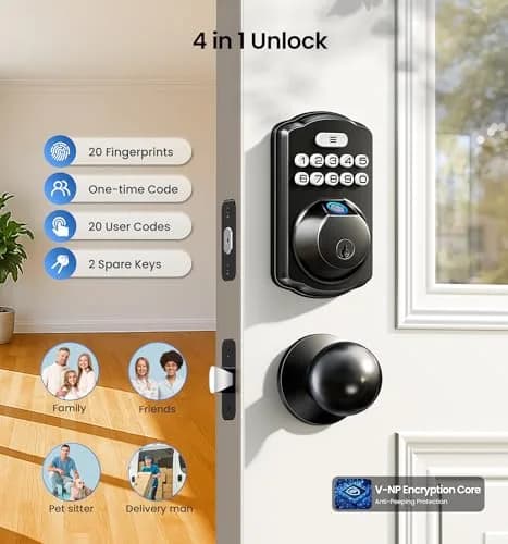 Veise KS02C Fingerprint Deadbolt Door Lock with Knob Set | Matte Black, Biometric & Keyless Entry thumbnail 3