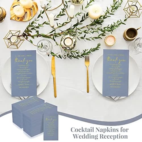 Fumete Disposable Thank You Wedding Napkins 200 Blue 3-Ply | Elegant Wedding & Party Tissues thumbnail 5