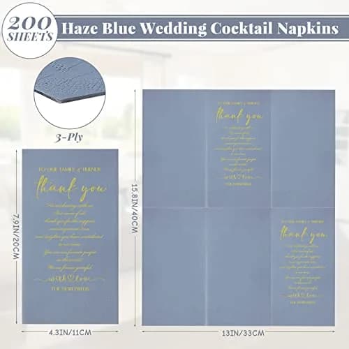 Fumete Disposable Thank You Wedding Napkins 200 Blue 3-Ply | Elegant Wedding & Party Tissues thumbnail 2
