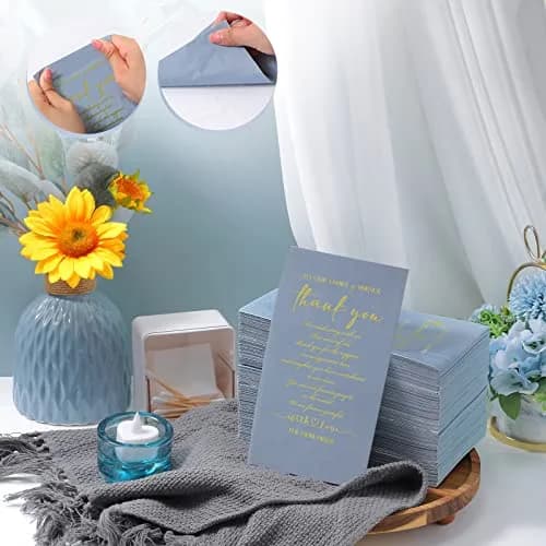 Fumete Disposable Thank You Wedding Napkins 200 Blue 3-Ply | Elegant Wedding & Party Tissues thumbnail 3