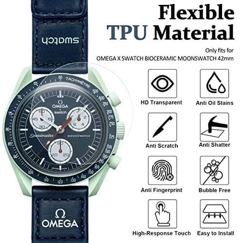 Miimall Clear 6 Pack Screen Protectors for OMEGA X SWATCH BIOCERAMIC MOONSWATCH 42mm | Bubble-Free TPU Films thumbnail 2