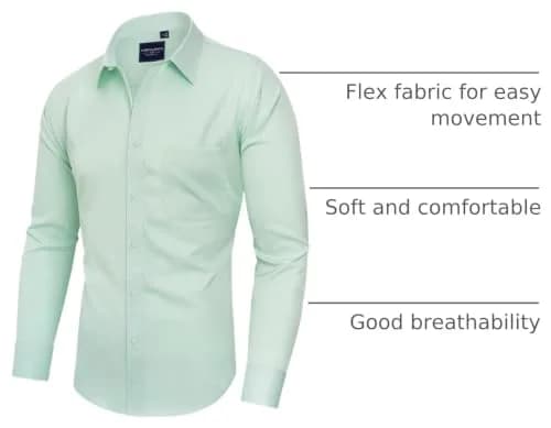 Alimens & Gentle Light Green Button Down Shirt Men's Regular Fit Long Sleeve, 95% Polyester 5% Spandex | Classic Elegance Meets Modern Chic thumbnail 4